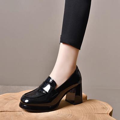 Scarpe da Donna Moda 2024 Moda Primavera Autunno Donna Tacchi Alti Punta Rotonda Tacco Grosso Vernice Décolleté da Donna Zapatos Muje