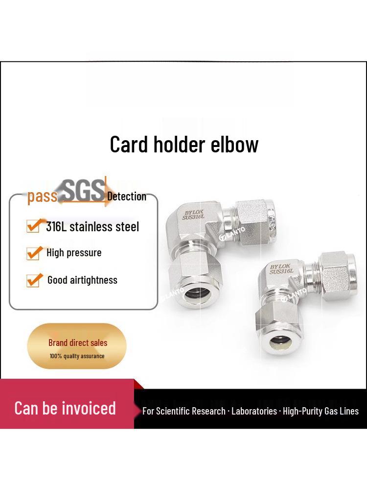 

316L Stainless Steel Right Angle Pipe Elbow with 1/4 Double Card Sleeve for Air Tube & Pressure Gauge 3mm Elbow Sleeve