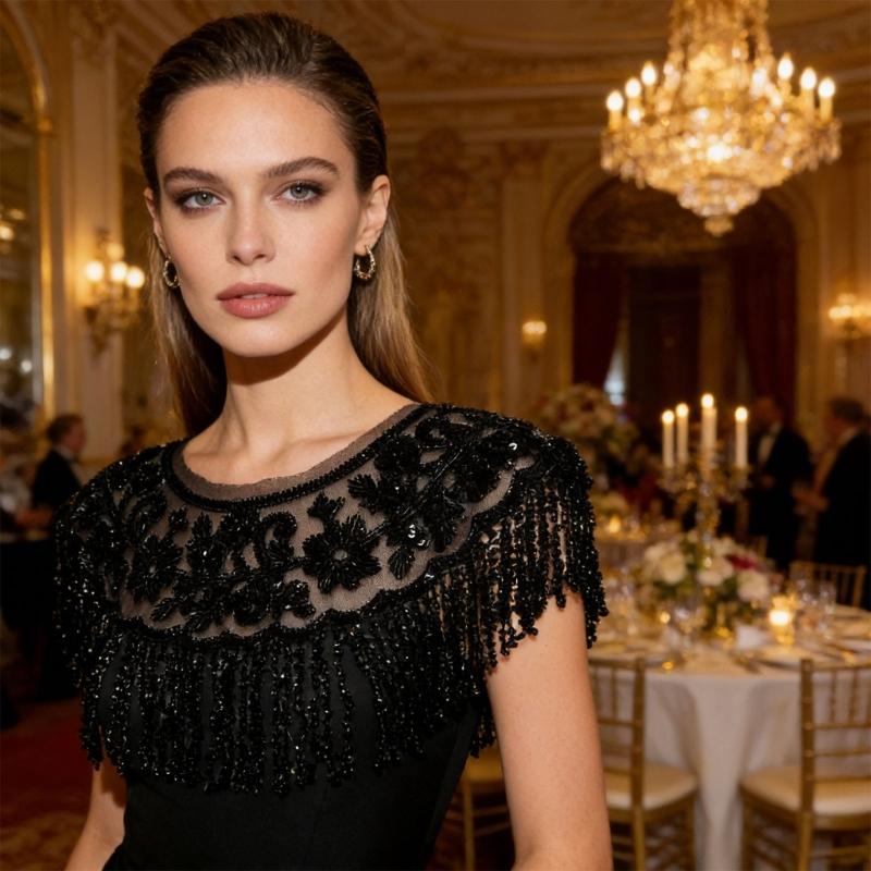 Glitter Fringe Detachable Collar Shawl Scarf For Women Elegant Party Accessory