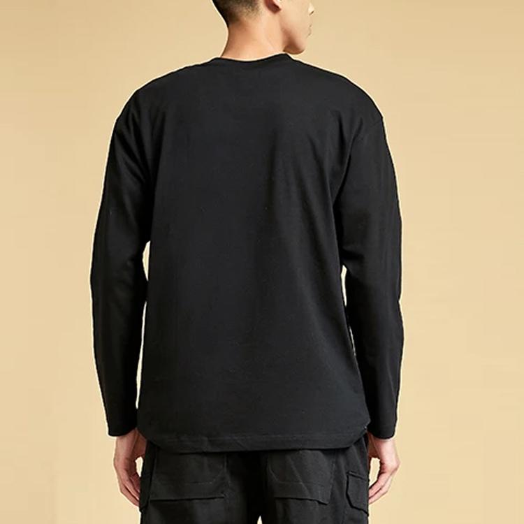 Li Ning Sports Basketball Series Logo Print Loose Round Neck Long Sleeve T-Shirt Men Tops Black AHSR833-1