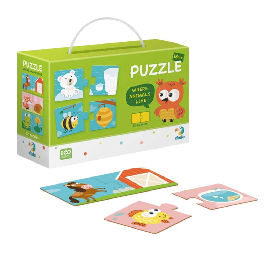Puzzle Edukacyjne "Gdzie Żyją Zwierzęta" - 12 Elementów Do Dopasowywania Dla Dzieci, Nr 300117