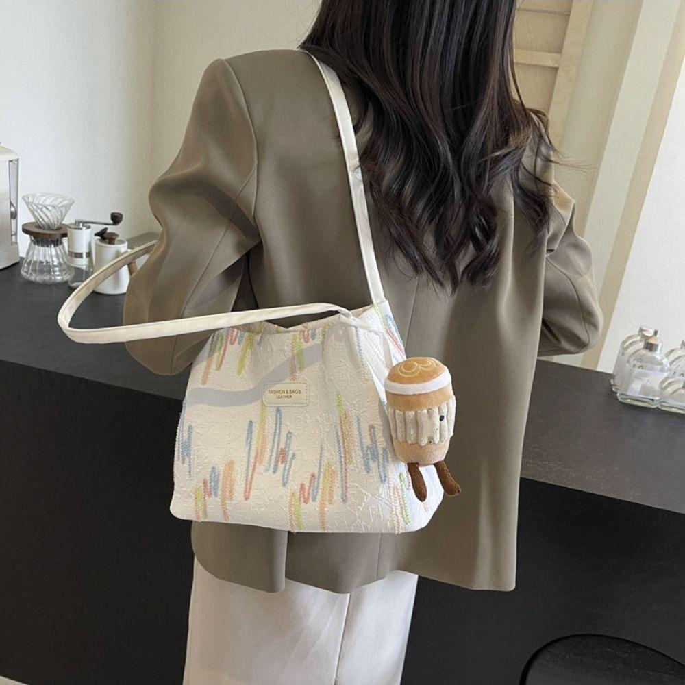 Large Capacity Shoulder Bag Women New Design Striped Tote Bag Nylon Underarm Bag  Office Worker