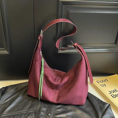 Velkoobjemová monochromatická semišová kožená kabelka přes rameno, jednoduchá taška na zip, měkká, oblíbená crossbody kabelka vysoké kvality a módy