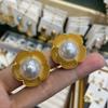 Vintage Large Pearl Flower Ear Clips Copper 18K Gold Plated Petal Shape Ear Clips Bead Women'S Earrings Jewelry