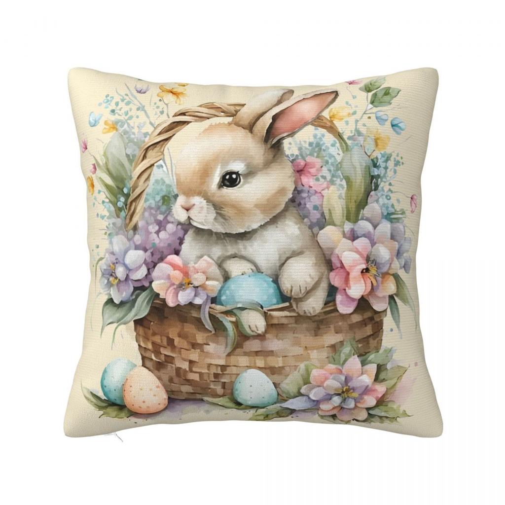 Easter Rabbit Square Pillow Case Cushions for Sofa Bunny Flower Custom Pillowcover Home Decor