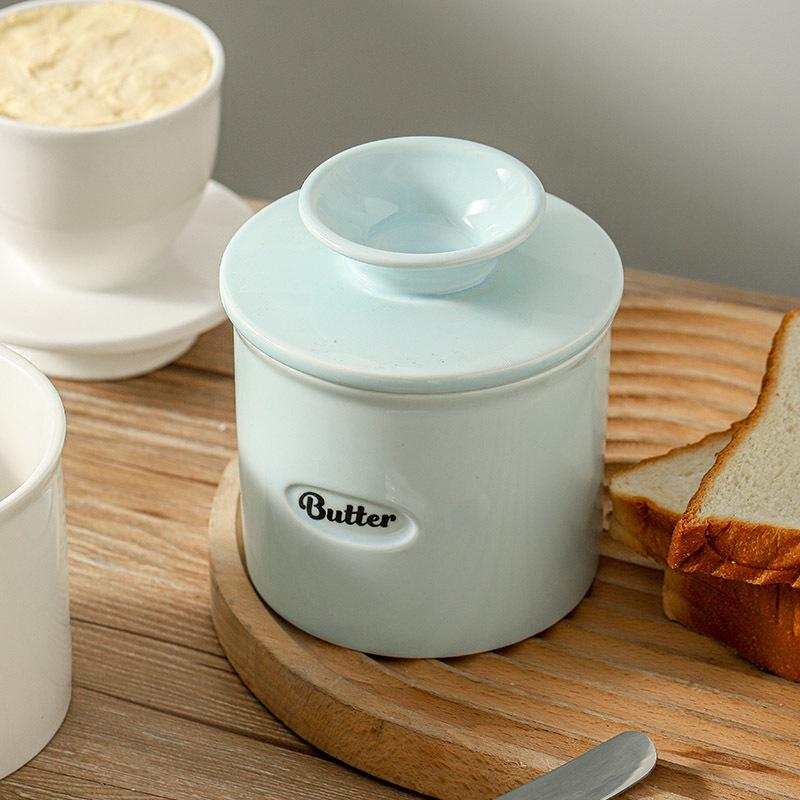 Ceramic Butter Dish with Lid - Airtight Round Cheese and Butter Storage Jar for Kitchen