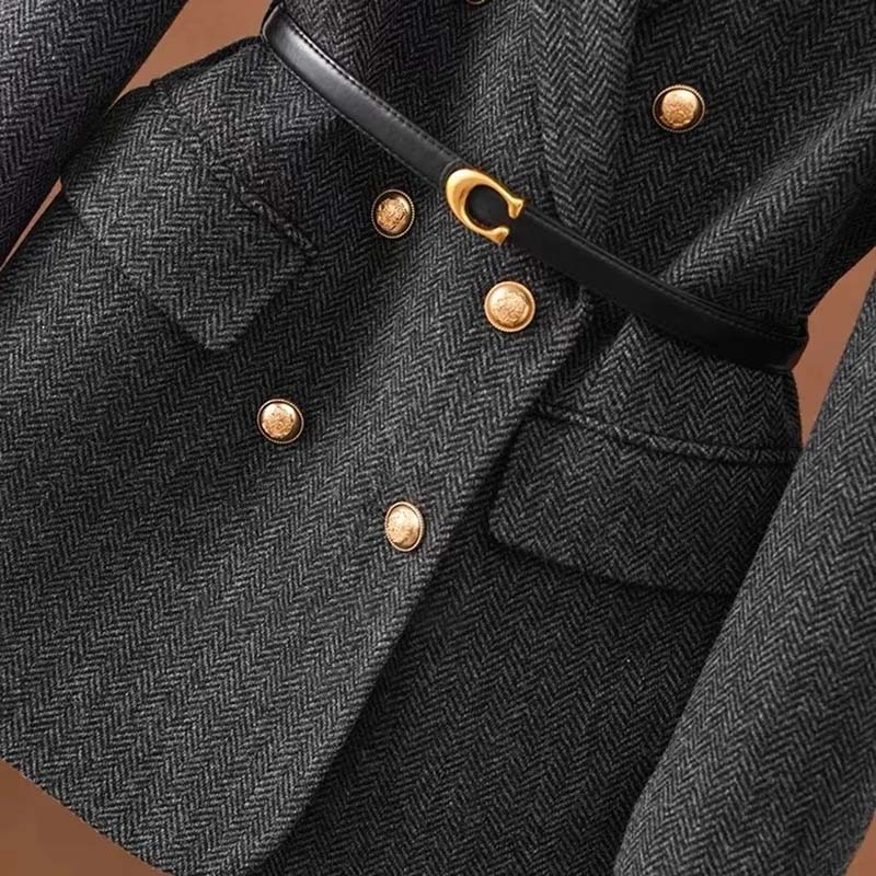 Sako Oblek pro Ženy Zimní Ležérní Zesílený Dlouhý Rukáv Knoflíkový Kardigan Slim Fit Profesionální Sako