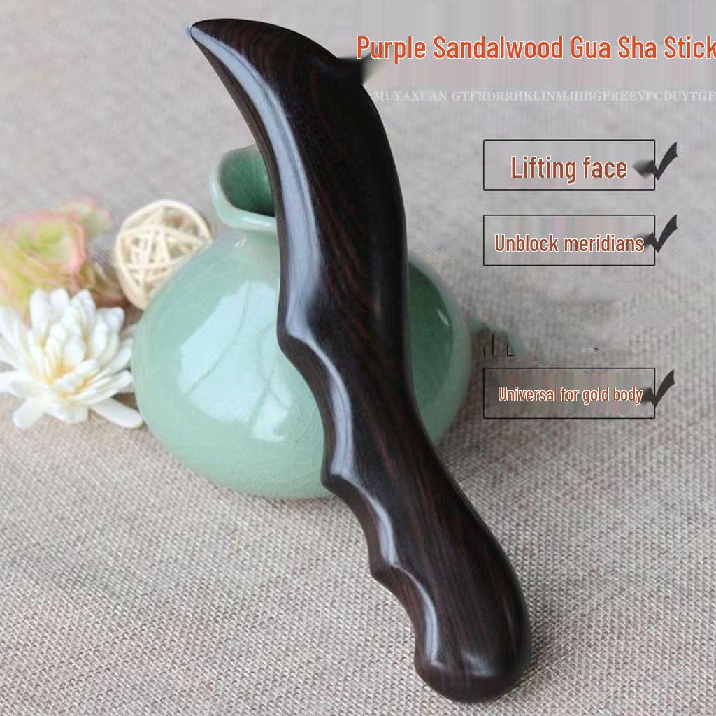 Purple Sandalwood Gua Sha Board for Back Massage and Meridian Scraping.