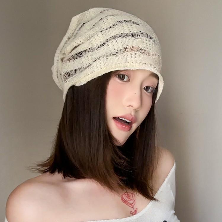 Spring and summer headgear breathable thin hot girls wear face small Internet celebrity pullover hat curling heap hat fashionable