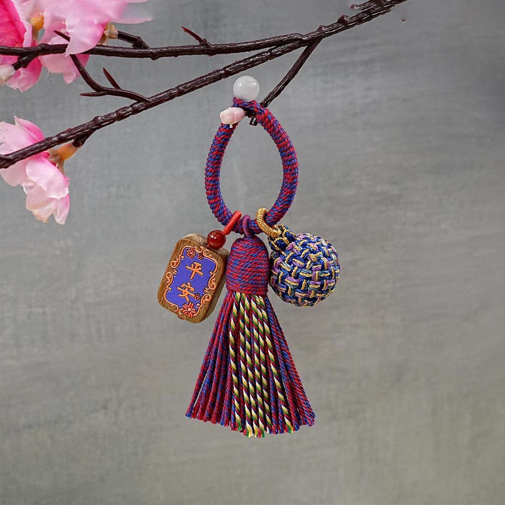 Hand-Woven Tibetan Tassel Sandalwood Keychain Amulet In Ethnic Style