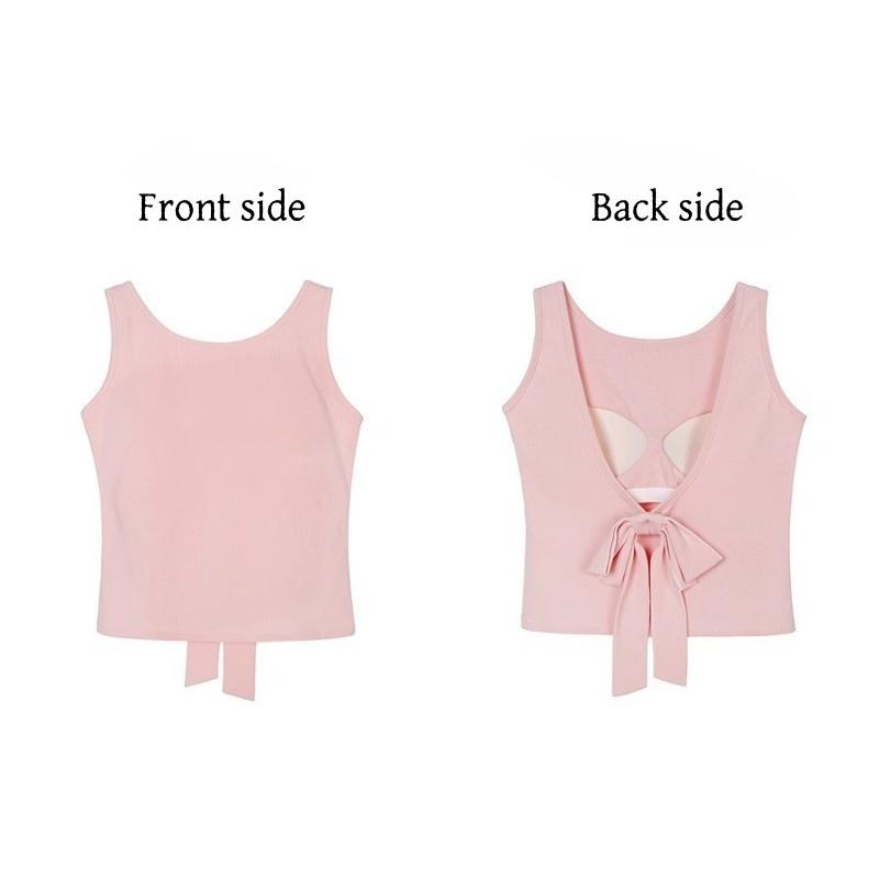 Sexy Bow Halter Sling Vest French with Chest Pad Inside Niche Outside Sleeveless Top