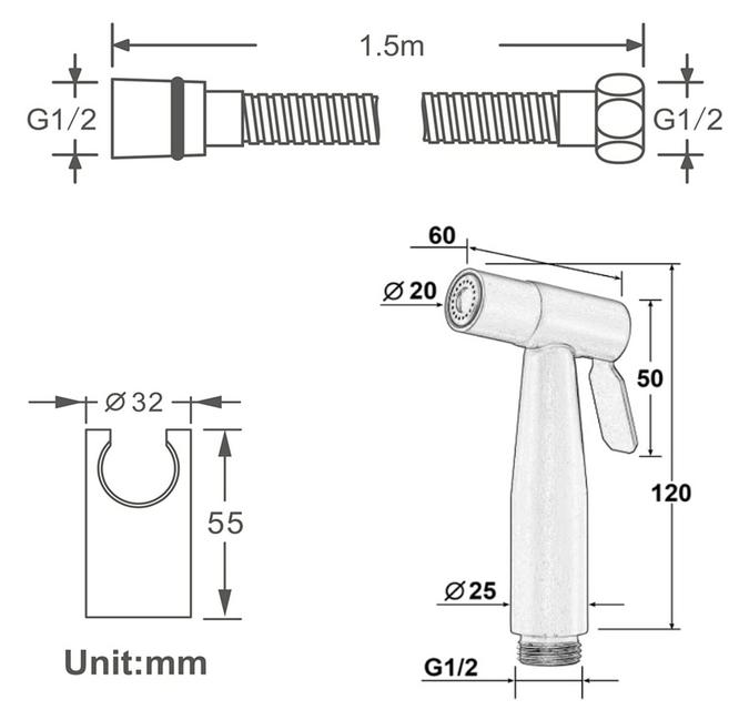 3 Pcs Bathroom Stainless Steel 304 Matte Black Hand Held Bidet Toilet Sprayer Kit Bidet