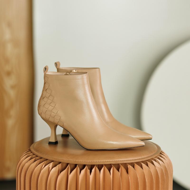 Fashion 2024 Sheepskin Ankle Boots High Heels Women Boots Thin Heel Short Boots Genuine Leather Winter Modern Leather Shoes Ladies Shoes