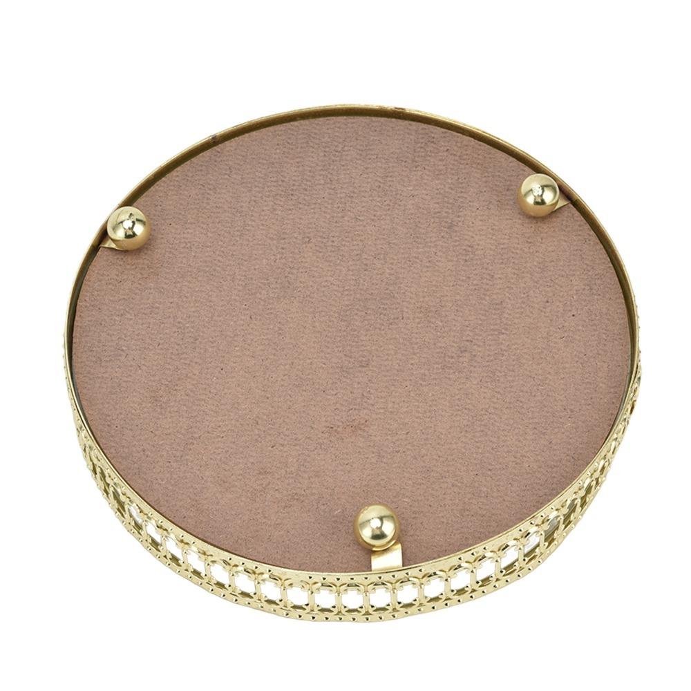 Nordic Style Mirror Tray Vertical Grain Texture Dressing Table Organizer Round Tray Makeup Storage