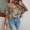 Summer new printed T-shirt bat sleeve women's shirt top V-neck short sleeve