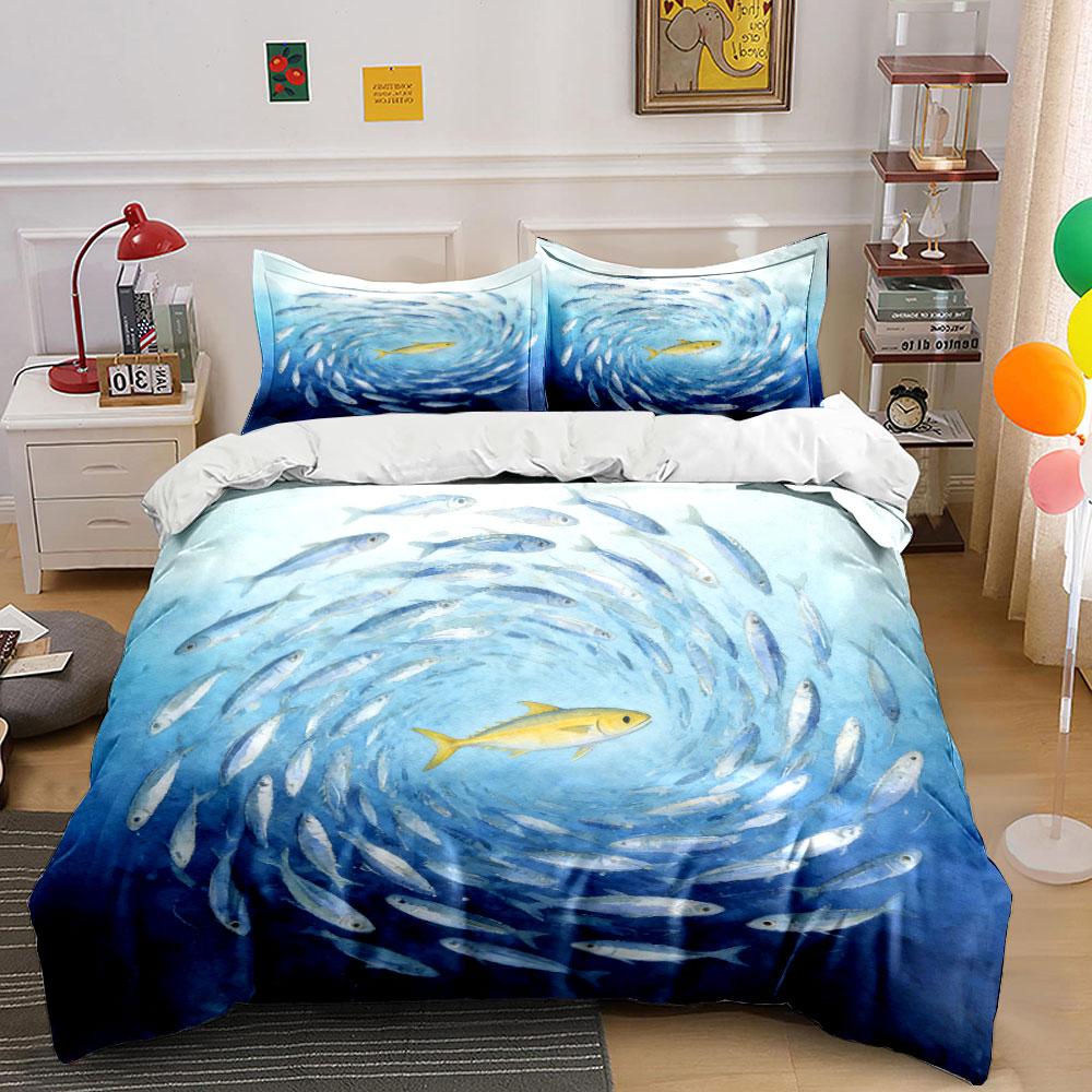 Fish-Inspired Art Decor Set Soft Comfortable Duvet Cover Bedding Set Included 1*Duvet Cover & 2*Pillowcases, Gift