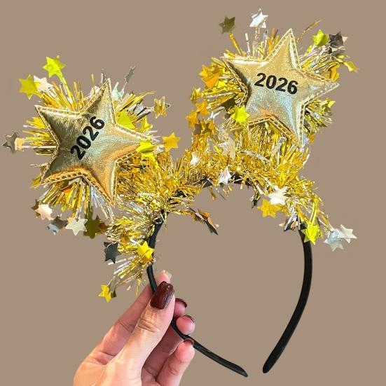 Hair Hoop Golden Design 2026 New Year Headband Party Decoration Photography Prop New Year Eve Gift