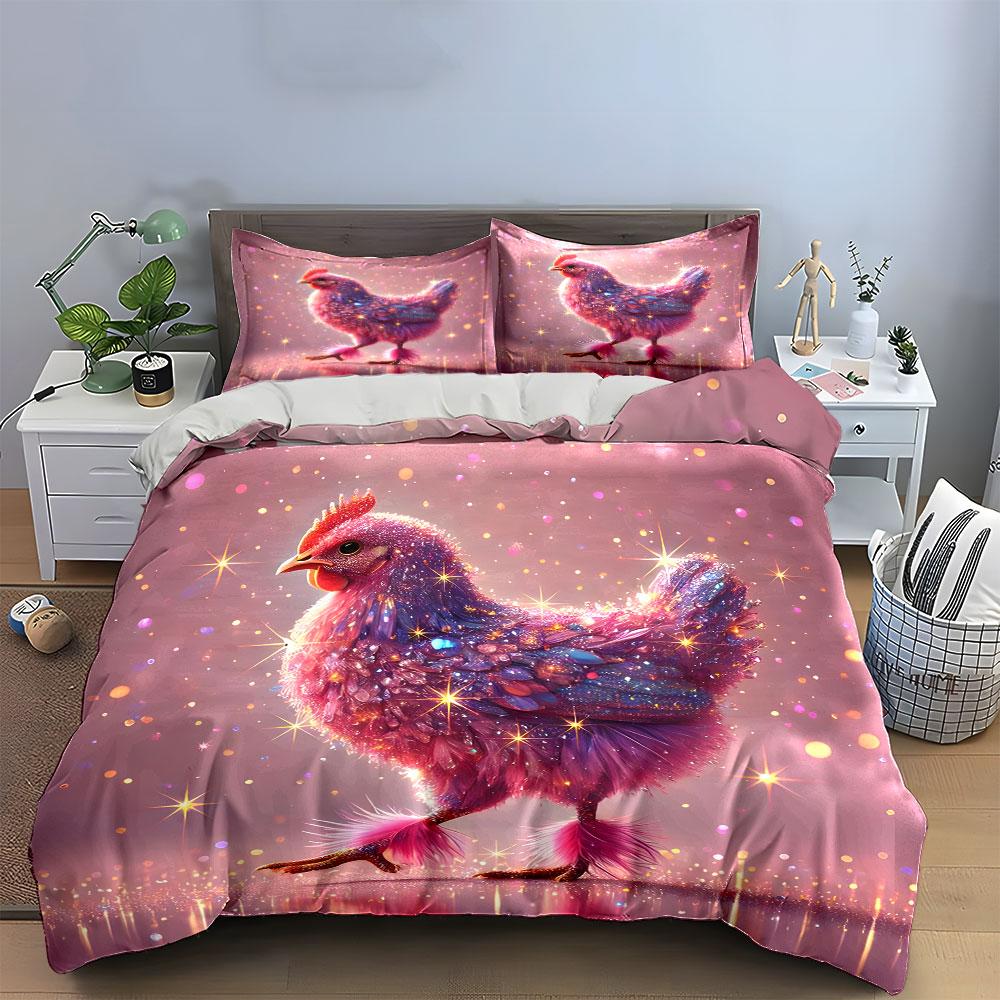 Sparkling Chicken Decor Set Multiple Sizes Kid'S And Adults' Bedroom Exquisite 3Pc Bedding Set, Gift