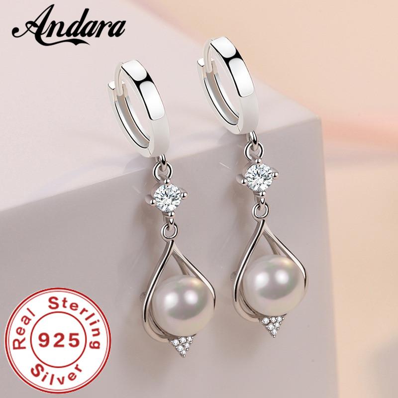 

Andara 925 Sterling Silver Water Drop Natural Pearl Earrings for Women Wedding Gift Fashion Jewelry
