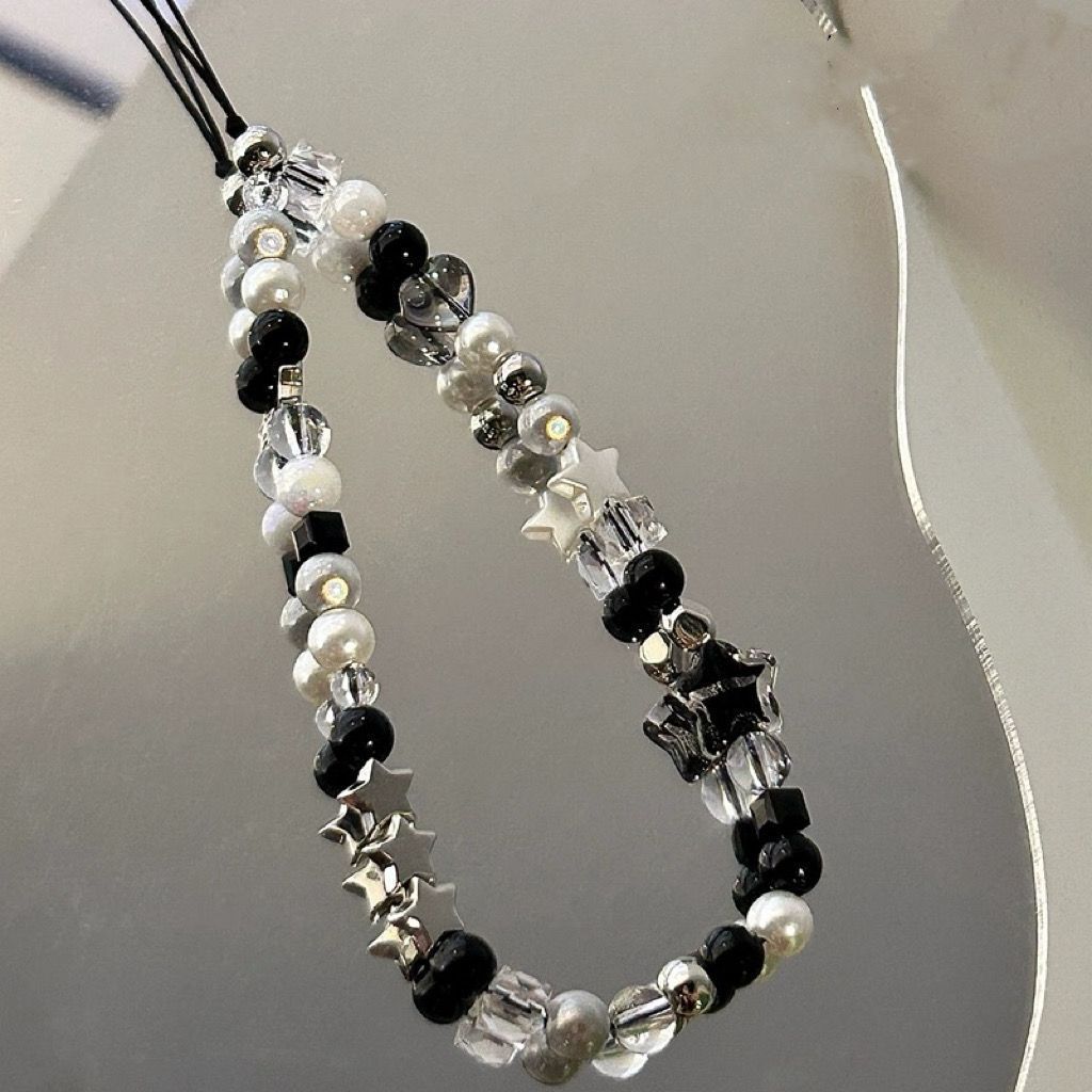 Ins-style Ice-transparent Star Phone Lanyard, Cool Black Diy Beaded Camera Chain Anti-loss Lanyard, High-end Style Lanyard