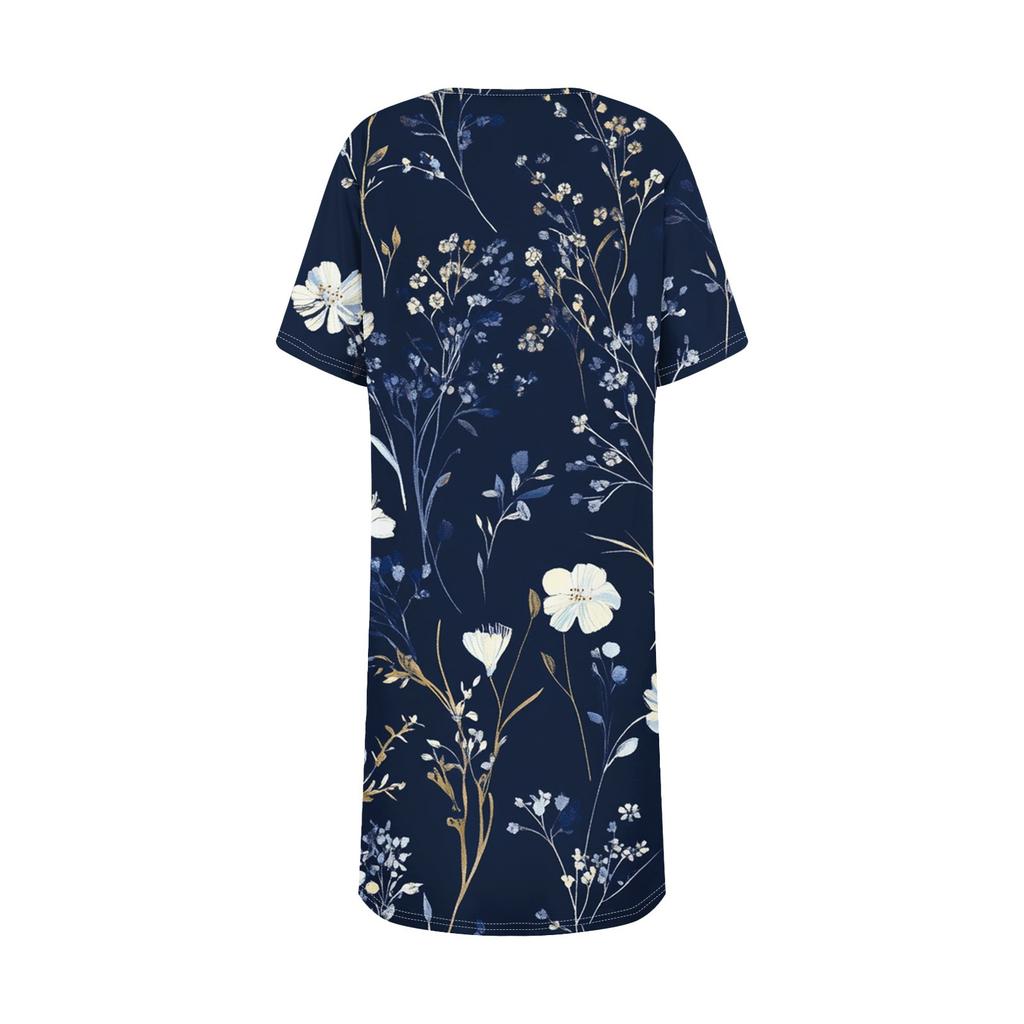 Womens Summer Dresses Short Sleeve Linen Casual T-Shirt Dresses Swing Beach Midi Dress Sundresses With Pockets