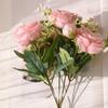 30cm Rose Pink Silk Bouquet Peony Artificial Flower 5 Big Head 4 Small Bud Bride Wedding Home Decoration Artificial Flower