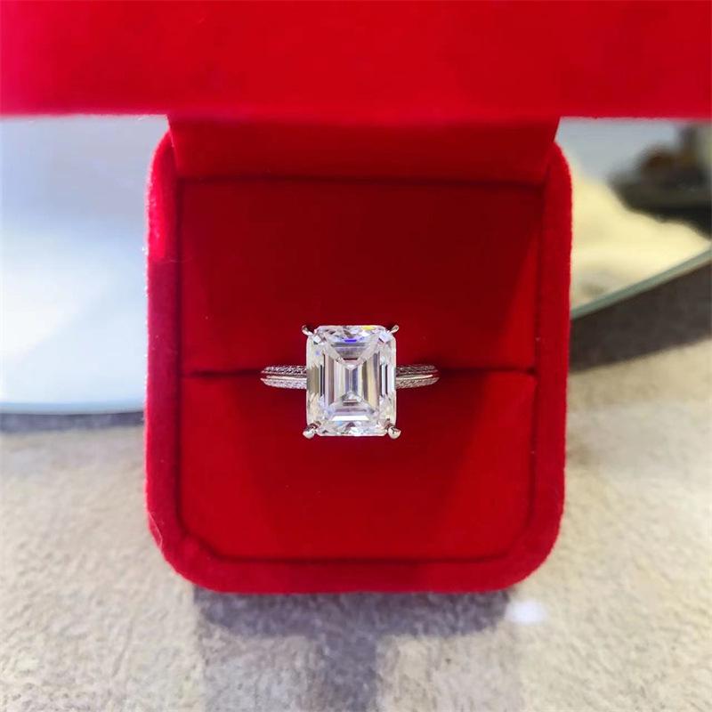 Emerald 5 Carat Moissanite & Diamond Ring In AU750, D Color, Passes Diamond Tester