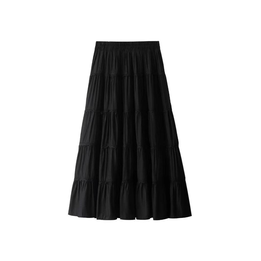 2025 High-End Summer Women's Fairy Lace Pleated Midi Skirt with Large Swing.