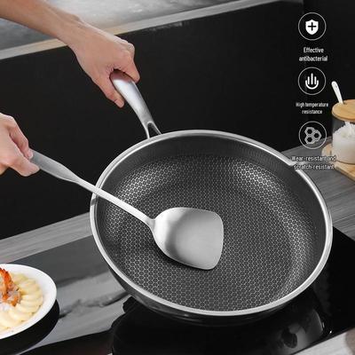 Ypač storas nelipnus nerūdijančio plieno korėtas wok keptuvas - Plokščiadugnis keptuvas maisto gaminimui