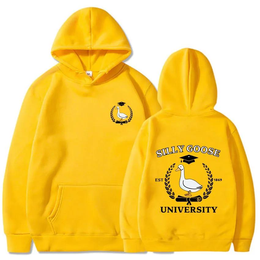 Silly Goose University Print Clothes Prevalent Vintage Casual Hoodies Autumn Fleece Sweatshirt Regular Pullover Blouse