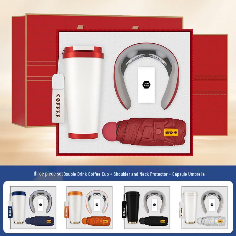 Mid-Autumn Festival Practical Gift Set Coffee Cup, Neck Massager & Umbrella (No Pattern)
