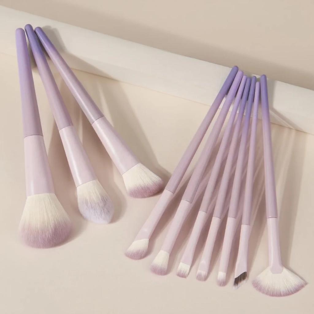 10Pcs Light Purple Makeup Brush Set Soft Synthetic Bristles Powder Blush Contour Eyeshadow Nose Shadow Brushes Kit