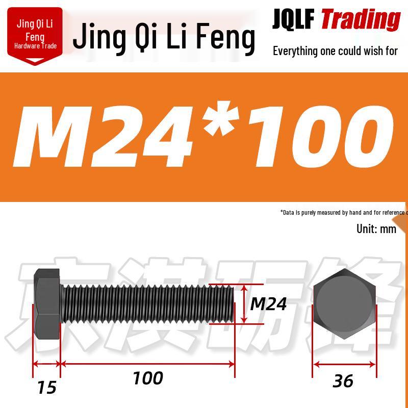 Grade 12.9 Reverse Thread Hex Bolt, M6-M24 High-Strength Blackened Hexagon Screw