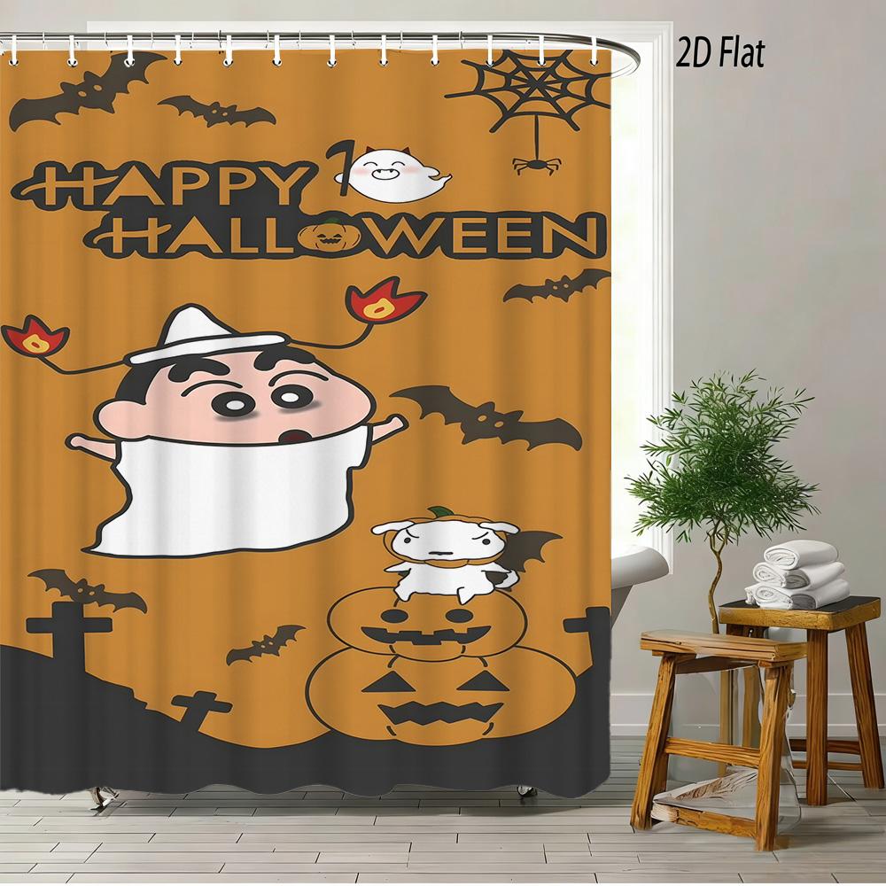 Crayon Shin-Chan The Movie Super Power Battle 2D Print Waterproof Shower Curtain, Yellow Bathroom Decor With Hooks