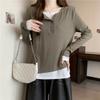 Real shot cotton loose long-sleeved T-shirt women's season versatile fake two-piece design niche top