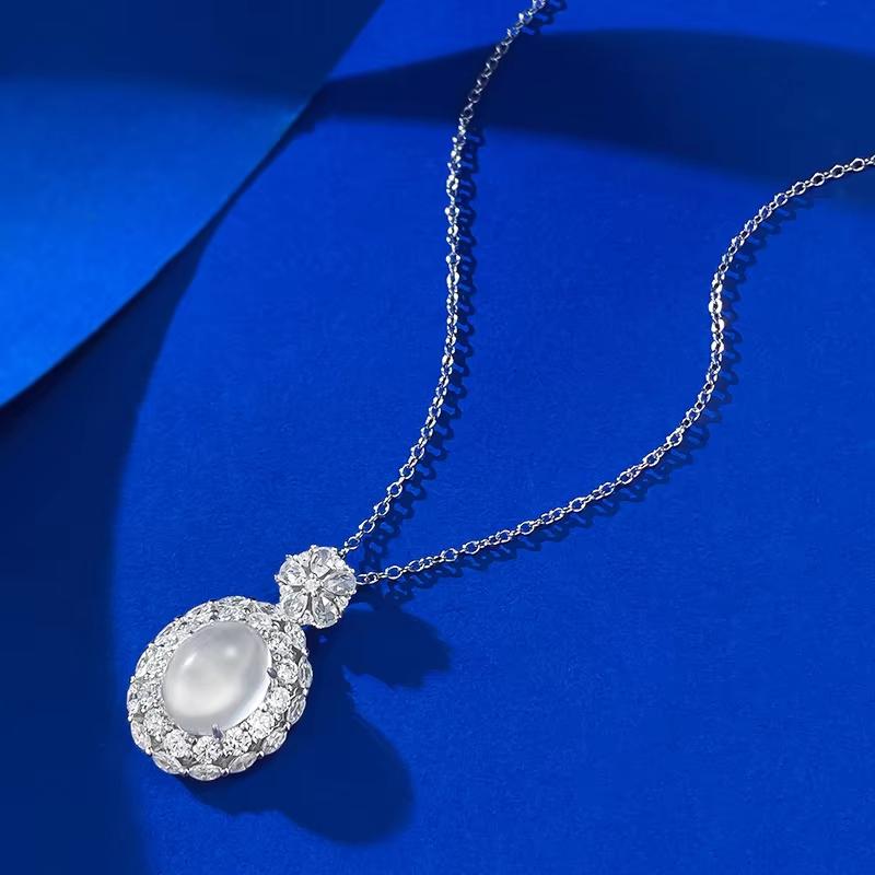 New S925 Silver Inlaid Natural Foam Jade High Ice 8 * 10 Faced Marrow Pendant Wedding Jewelry