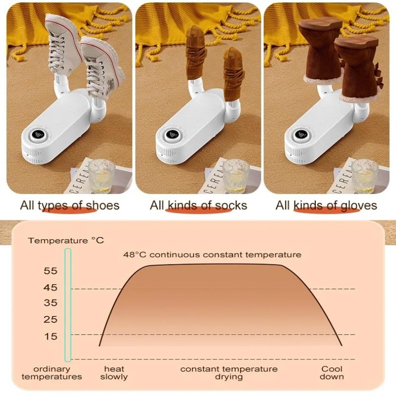 Uus ülestõstetav kokkupandav jalatsikuivati ​​konstantse temperatuuriga kuivati ​​soojendus Deodoriseerimine niiskuse eemaldamise kuivatusjalats