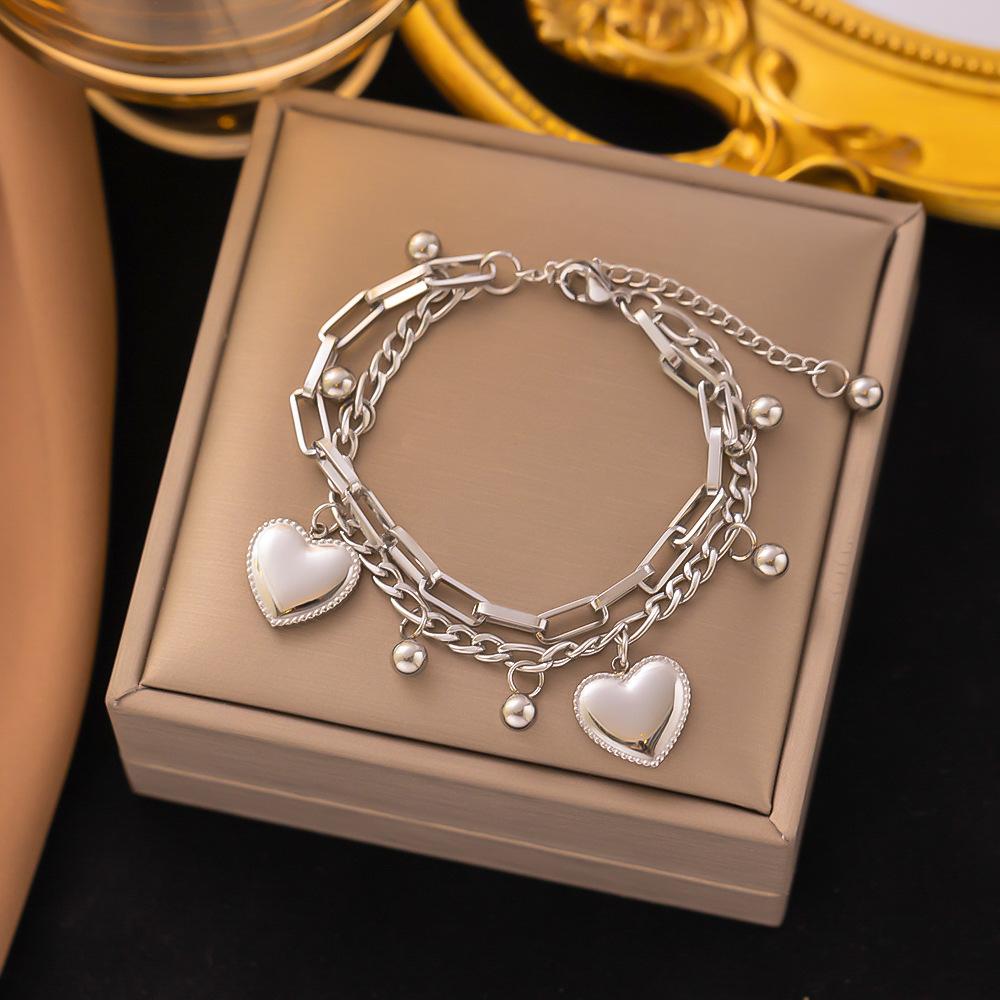 18K Gold Plated 316L Fashionable Titanium Steel Bracelets Waterproof Heart Roman Numerals Queen's Chain Link Bangles