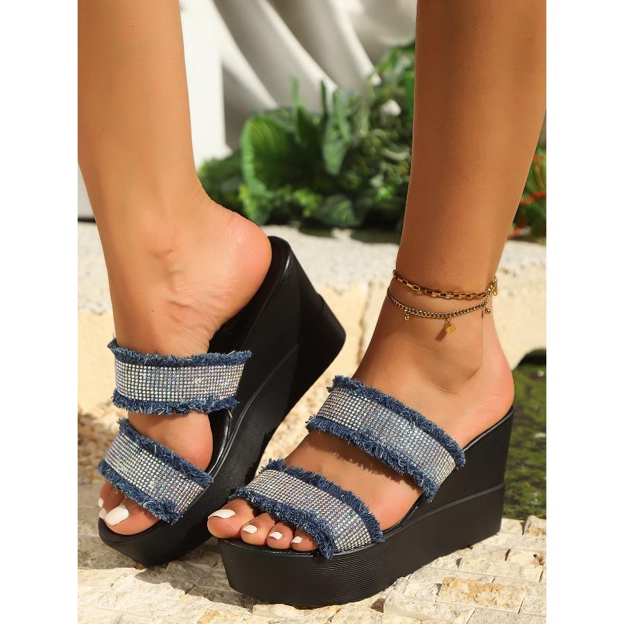 2025 New Arrival Plus Size Fashion Rhinestone Open-Toe Flat Sandals with Thick Platform Heel for Flip-Flops