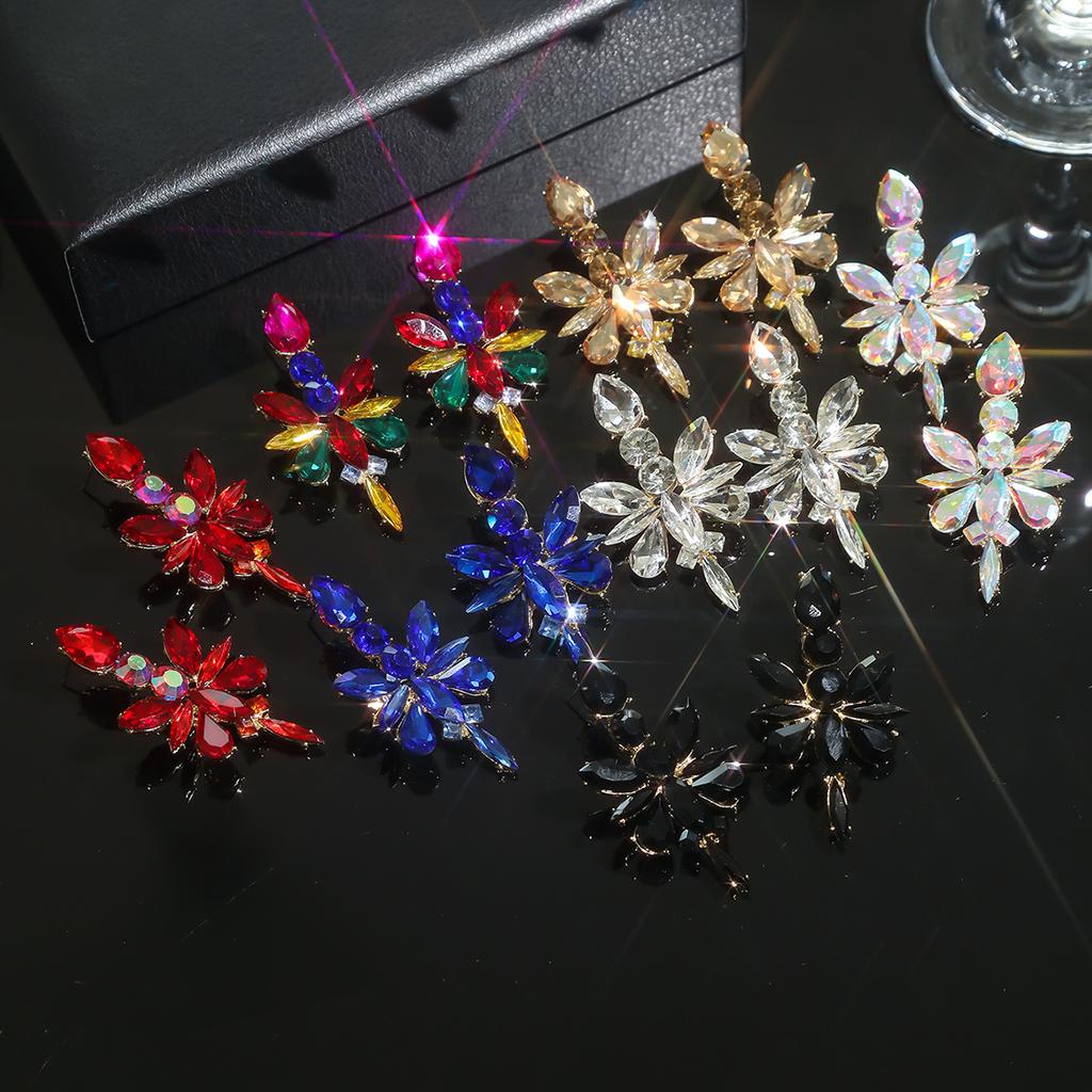 High-end Gorgeous Colored Glass Rhinestone Earrings Female Personalized Exaggerated Shiny Earrings