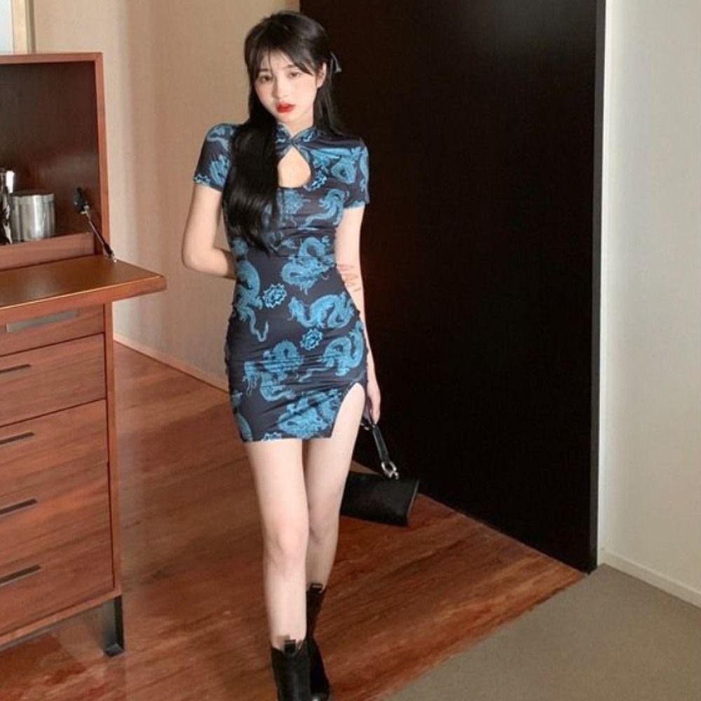 

Винтажное китайское платье Cheongsam с короткими рукавами, женская одежда, сценические костюмы