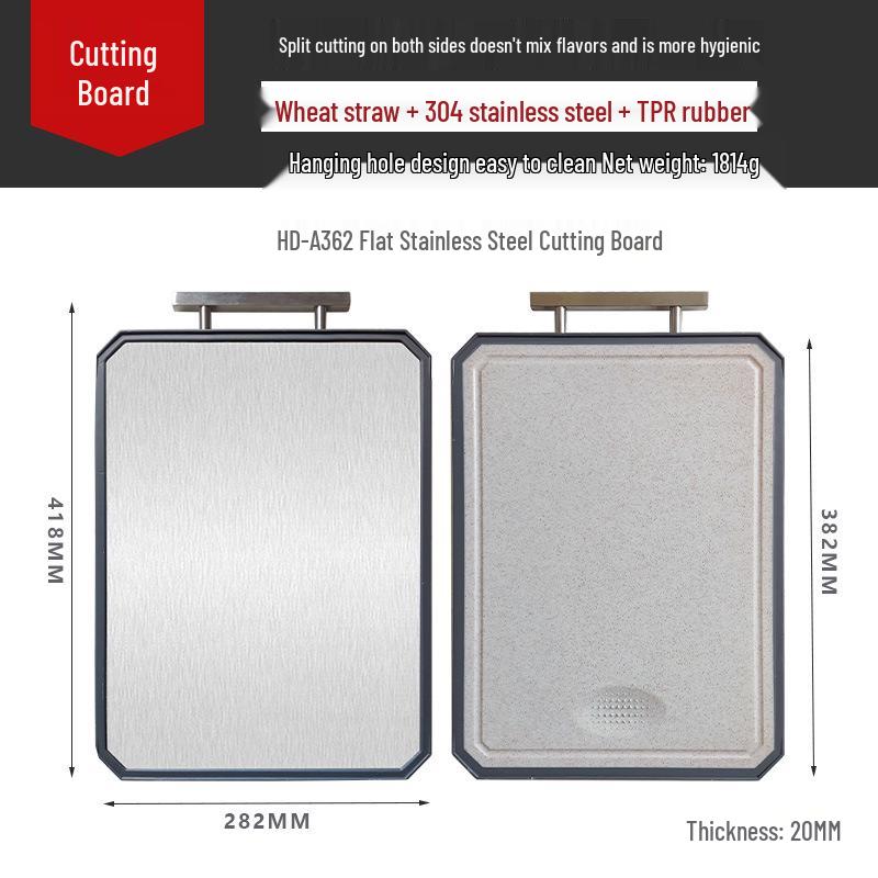 Stainless Steel & Wheat Straw Double-Sided Chopping Board with Titanium Plate