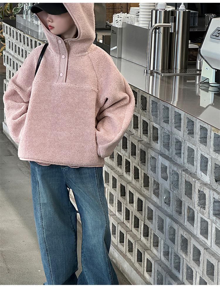 Girls' 2025 Korean Style Fuzzy Hooded Sweater - Autumn/Winter Warm, Loose Pullover