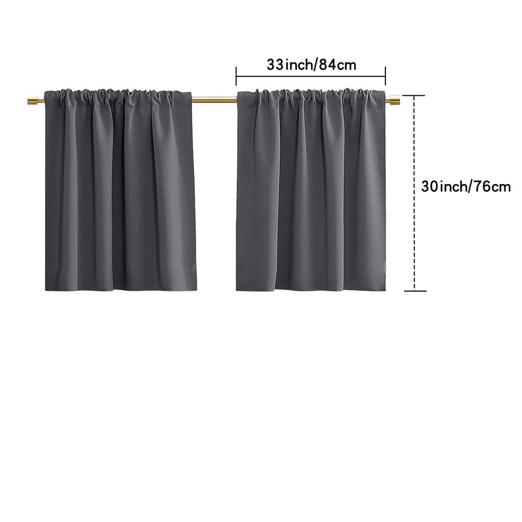 2 Panels Short Curtains for Kitchen RV Curtain Tiers 100% Blackout Drapes Rod Pocket Light Block Privacy Small Window Curtains