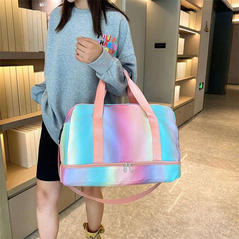 Lightweight and Simple Rainbow Travel Bag Women's Outdoor Multi-functional Large-capacity Luggage Bag New Wet and Dry Separation Storage Bag