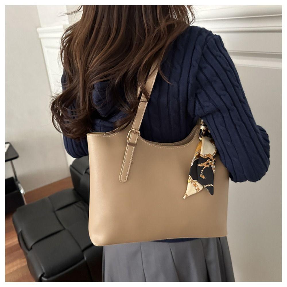 Fashion PU Leather Single Shoulder Bag Casual Large Capacity Tote Bag Elegant Luxury Design Silk Scarf Bag For Women Ladies'