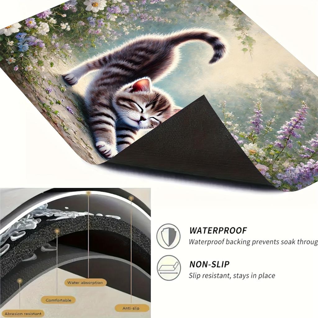 1Pcs Rubber Drying Mat With Kitten Print For Coffee Shop Restaurant Kitchen Carpet Tableware Durable Diatom Mud Table Mat Pet Mat Coffeeware