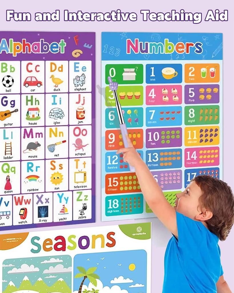 Retractable Teacher Pointer for Classroom Kids Reading, Extendable Finger Pointer Stick for School Long Telescoping Hand Pointer