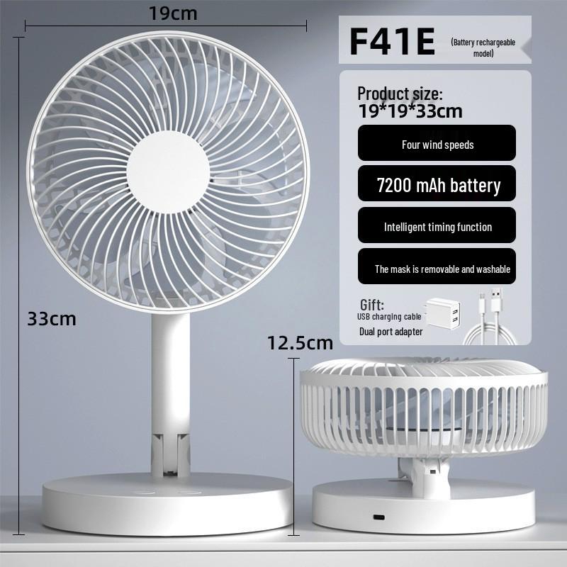 Compact Foldable Office Desk Fan: Rechargeable, Oscillating, Strong Wind, Long Battery Life, Portable for Student Dorms