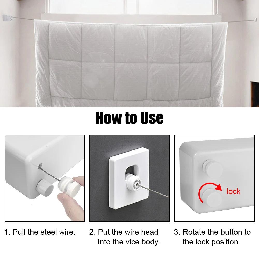 4.2m Retractable Clothesline Laundry Hanger Clothes Drying Rack Double Layer Stretchable Clothes Line tendedero extensible pared